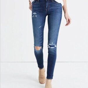 Madewell Women's 28 Jean 9” High Riser Skinny Skinny Distressed Patch